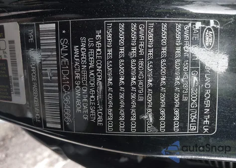 2012 Land Rover Range Rover Hse z USA, uszkodzony, nr VIN SALME1D41CA364666